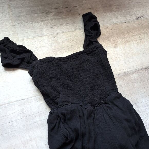 Urban Outfitters Uo Nova Smocked Jumpsuit Dress Black Wide Legs Ruched S *Flaw - Picture 4 of 10
